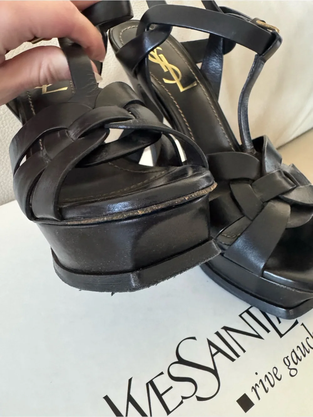 Saint Laurent Tribute Leather T-Strap Platform Sandals | YSL - Picture 15 of 16